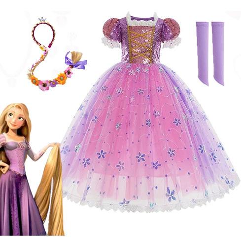 Vestido De Rapunzel Con Peluca Para Niñas De 3 A 10 Años, Fi