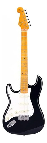 Guitarra Eléctrica Para Zurdo Sx Vintage Series Fst-57 Stratocaster De Tilo 2000 Black Brillante Con Diapasón De Arce