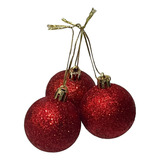 Kit 24 Bolas Com Glitter De Natal Vermelha 6cm Decoração