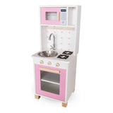 Mini Cozinha Infantil Com Pia Fogão E Micro-ondas Rosa