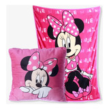 Kit Manta + Almofada Minnie Mouse Personagem Disney Rosa Zon