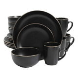 Set De Vajillas Gibson Home, Negro Mate, Borde Dorado