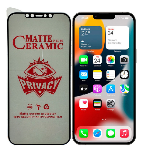 Protector Pantalla Ceramico Antiespia Mate Compatible iPhone