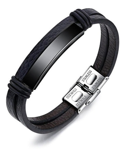 Pulsera Manilla Brazalete Acero Inoxidable Cuero Para Hombre