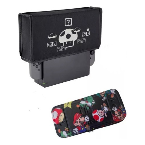 Kit Capa Protetora + Case Mario Preto P Nintendo Switch Oled