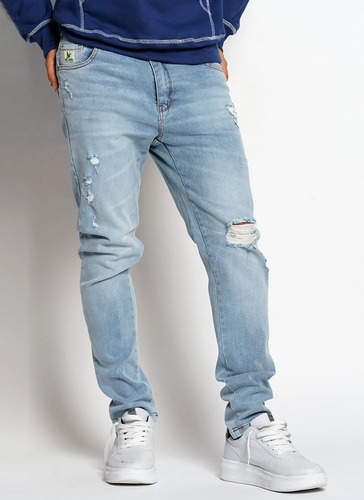 Jean Bross Slim Celeste Con Roturas