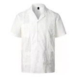 Camisa Branca Cubana Guayabera Elegant Borda Grande