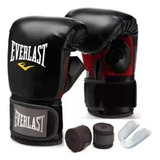 Kit Luva Bate Saco Mma Preta Everlast  G +band+bucal+ Bolsa