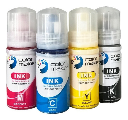 Pack 4 Tinta Sublimar Sublimación Color Make Cmyk 70ml 