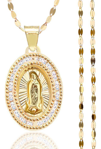Medalla Virgen Guadalupe Bébe Bautizo Y Cadena De Oro 10k 