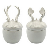 Kit Com 2 Potes Em Cerâmica - Chifre Alce Veado Cervo Luxo!