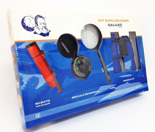 Kit Explorador Galileo Binocular Silvato Espejo Brujula Lupa