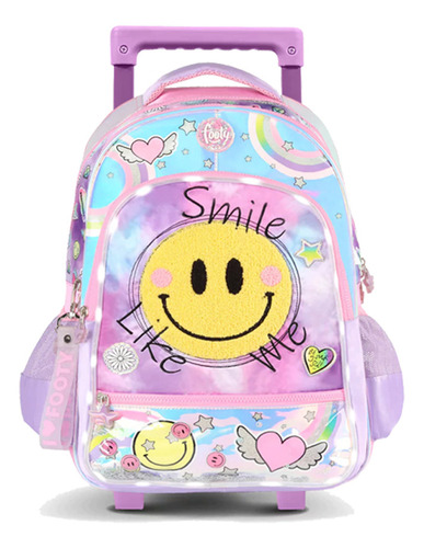 Mochila Smile Luz 45cm Carro Violeta 18 Rueditas F2111 Nena