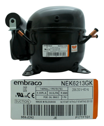 Compresor 1/2+  R404a 208-230v 60hz Baja Presión Nek2150gk