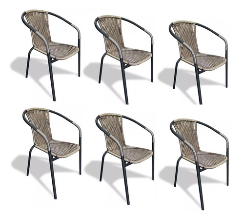 Silla De Ratan Chocolate Rattan Sillas Jardin Combo X 6 Unid