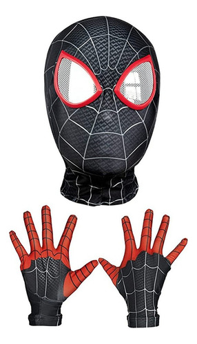 Spiderman Miles Morales Máscara Y Guantes Cosplay Negro 2pcs