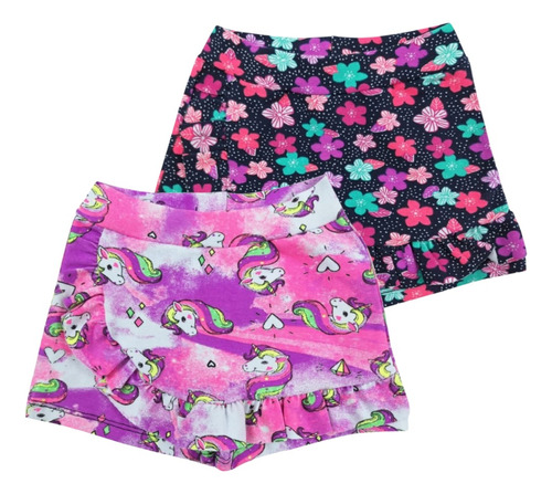 Kit 2 Short Saia Infantil Menina Estampas Sortidas