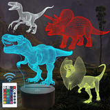 Luz Nocturna De Dinosaurio 3d Con Control Remoto 4pcs