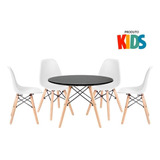 Kit Mesa Eames Infantil E 4 Cadeiras Junior   Brincadoteca Cor Da Tampa Mesa Preto Com Cadeiras Branco