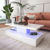 Mesa De Centro Led De Marmol Con Superficie De Alto Brillo, 