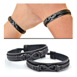 Kit 2 Pulseiras Infinito Preto Prata Casal Amizade Namoro