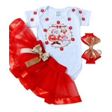 Conjunto Infantil Papai Noel Bebê Menina Roupa Festa Natal