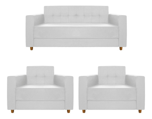 Kit Sofá 2 Lugares E 2 Poltronas Denver Suede Branco Amarena