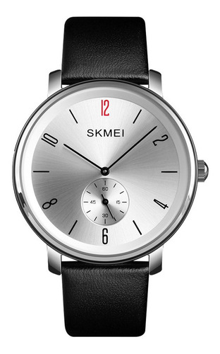 Reloj Hombre Skmei 1398 Cuero Ecologico Minimalista Elegante Color De La Malla Negro Color Del Fondo Plateado