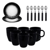 Juego De Té Negro Vajilla Set X18 Pz Tazas Platos Cucharitas