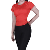 Blusa Deportiva Mujer Manga Corta Rojo Coral Transpirable 