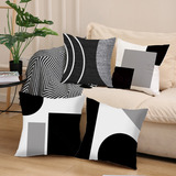 Set 4 Fundas Para Cojines, Negro, Blanco, Rayas, 45x45cm