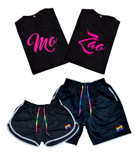 Conjunto Namorados Kit Casal Shorts + Camisas De Casal Lgbt