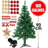 Árvore De Natal Decorada Pequena 90cm Completa + 68 Enfeites Cor Verde