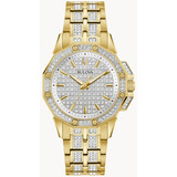 Relógio Bulova Octava Crystals 98l302 Original Lady Strap Color Gold Bezel Cor De Fundo Dourado Branco