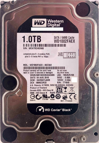 Wd Wd1002faex-00z3a0 1000gb Sata - 05384 Recuperodatos