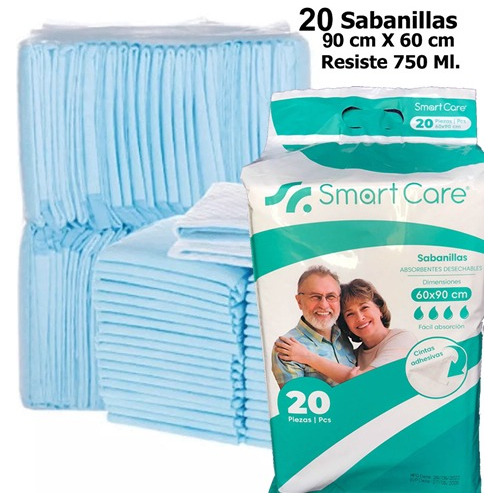 20 Protector De Cama Sabanilla. Muy Absorbentes 750 Ml 90x60