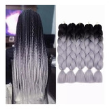 2 Pzs Extensiones De Trenzas Africanas Kanekalon Color 15#-gris Plateado Negro