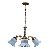 Lustre Pendente Dourado Clássico 4 Lampadas + Tulipa Vidro