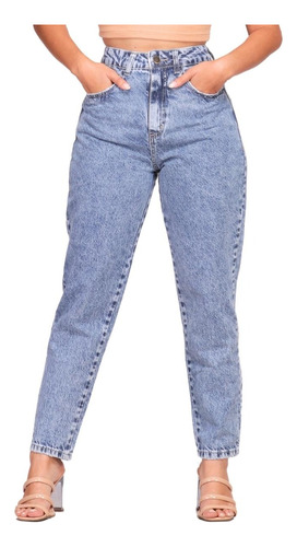 Calça Mom Jeans Feminina Cintura Alta Marmorizada