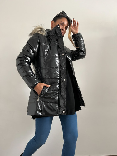 Puffer Campera Larga Con Abrigo Interior Metalizada 