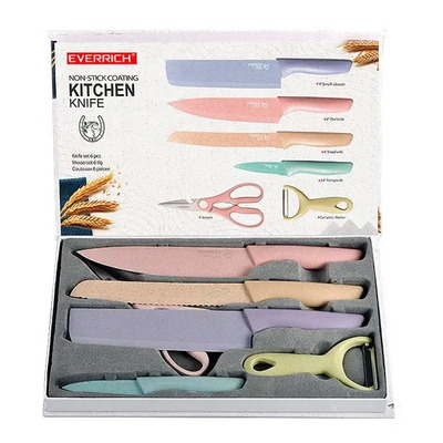 Juego Cuchillos Cocina Acero Inox Y Cerámica Tijeras Pelador Color Pastel | MercadoLibre