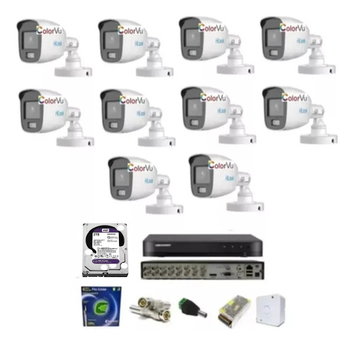 Kit Cftv Dvr Hikvision 16 Canais / 10 Colorvu Hilook / Hd 2t