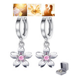 Aros De Flor Rosada Plata 925 Moda Flores Mujer Colgante -