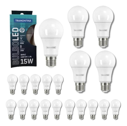 Kit 20 Lâmpada Led 15w Bulbo E27 6500k Branco Frio