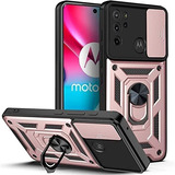 Funda Con Protector Camara Grado Militar Moto G60s Rosa Gold