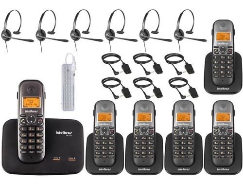 Kit Aparelho Telefone Fixo Bina 2 Linhas 5 Ramal E Headset