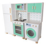 Cozinha De Madeira Para Criança Geladeira E Máquina De Lavar