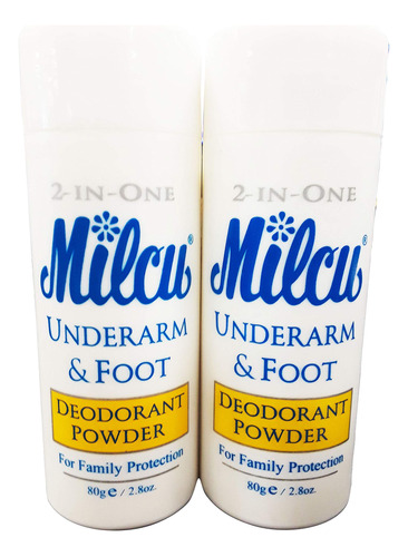 Milcu Underarm & Foot Deodorant Powder 80g Per Bottle, 2 Pa.