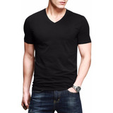 Remera Entallada Slim Fit De Hombre Escote V Manga Corta