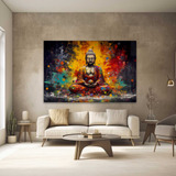 Quadro Buda Arte Colorida Buddha Abstrato  100x70 Decorativo